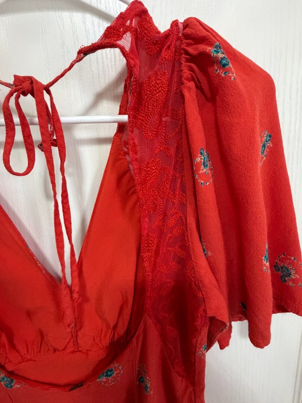 Free People Mockingbird Open Back Mini Dress Red Floral - Picture 12 of 16